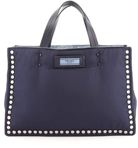 Prada Etiquette Tote Studded Tessuto Medium Black 8770677